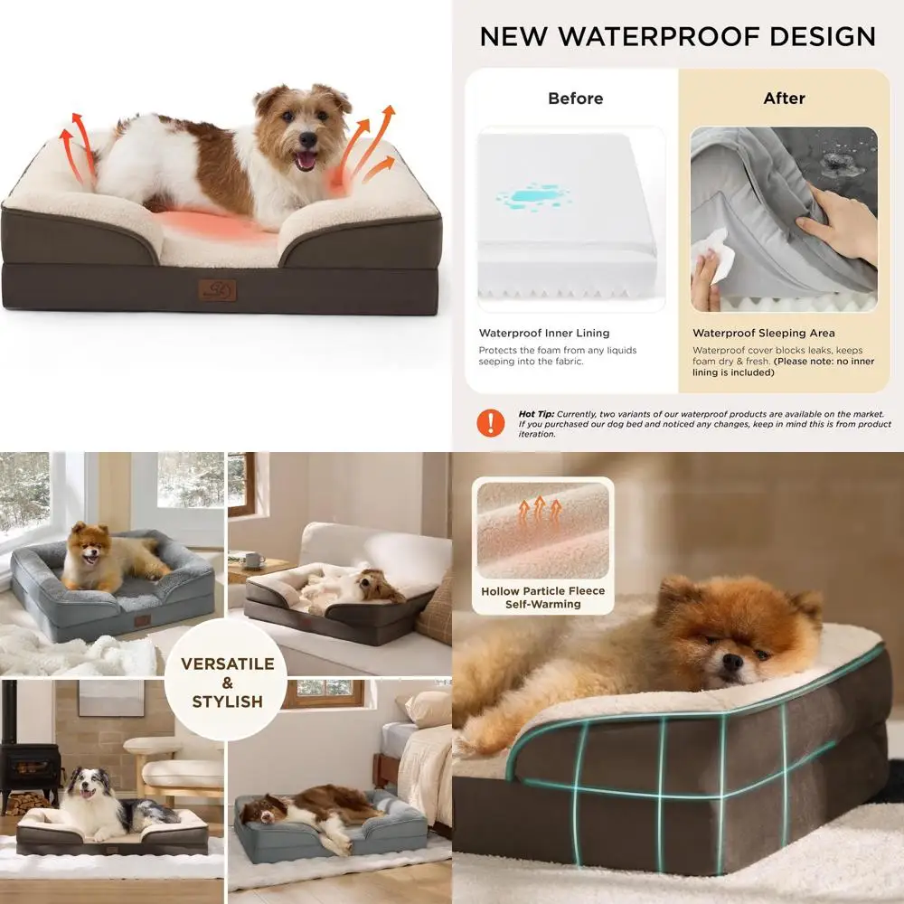 

Ортопедическая лежанка для собак среднего размера - моющаяся, водонепроницаемая, со съемным чехлом, нескользящая, удобная, коричневая, без электричества