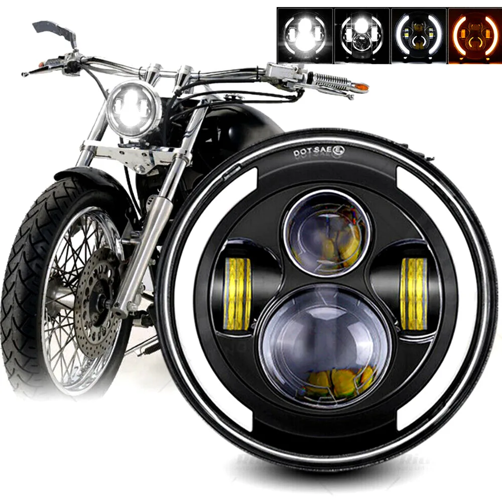 

7-дюймовая мотоциклетная светодиодная фара для Harley Touring Classic Electra Road King Street Glide Yamaha 7-дюймовая фара