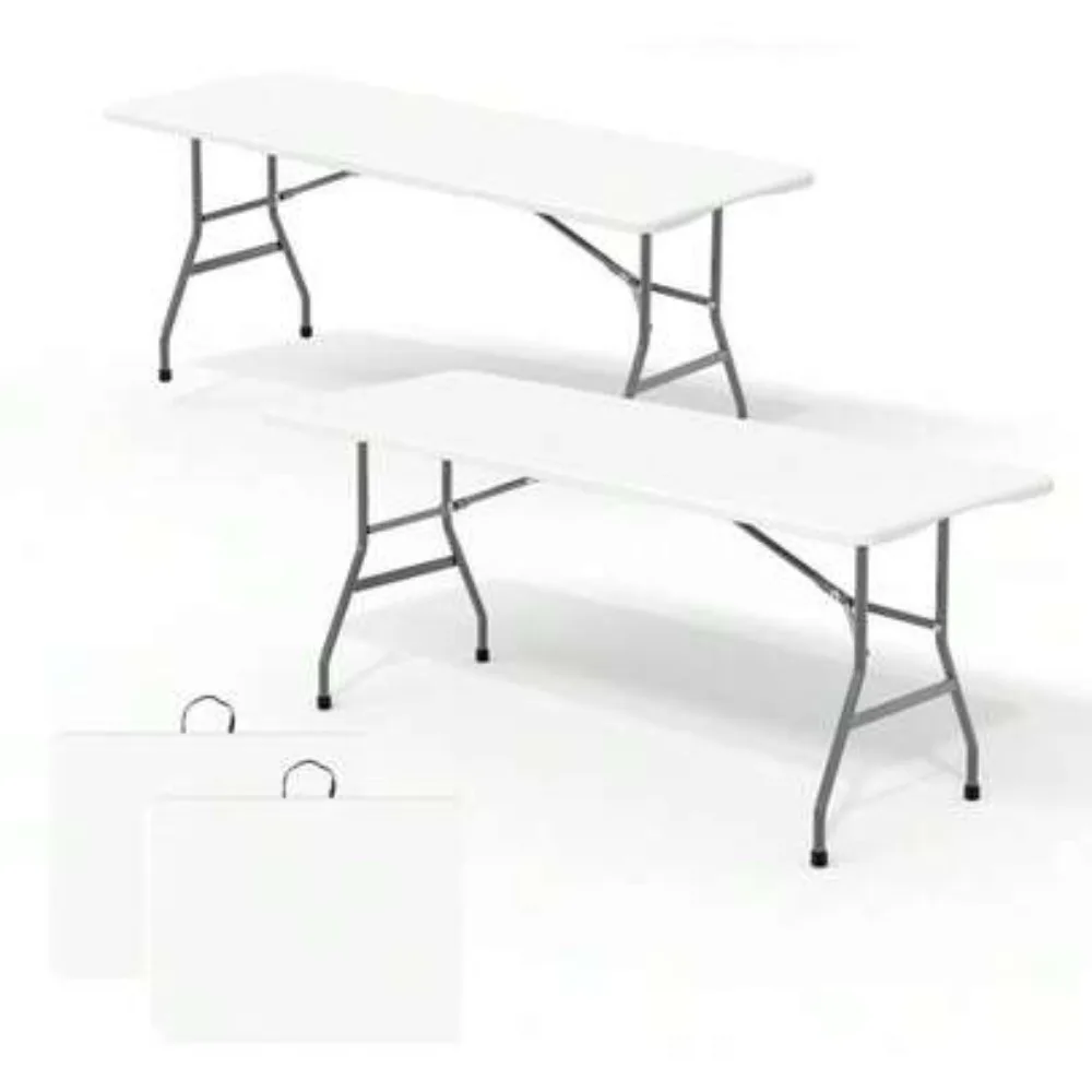 2 Pack 6 FT Outdoor Folding Table, Portable HDPE Plastic Fold In Half Utility Table with Carry Handle, Heavy Duty Indoor Outdoor Picnic Buffet Party Camping Table for Events Patio Dining