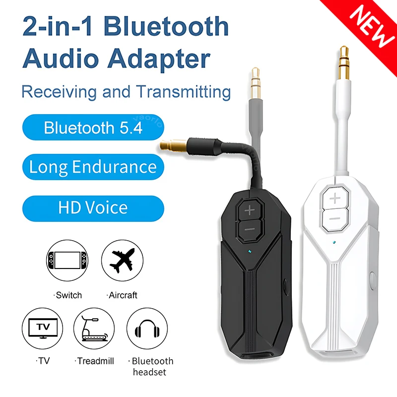 Upgrade Bluetooth 5.4 Audio Transmitter Receiver With Mic 3.5MM AUX Stereo Music 2 in 1 Wireless Adapter For TV PC Airplane Car