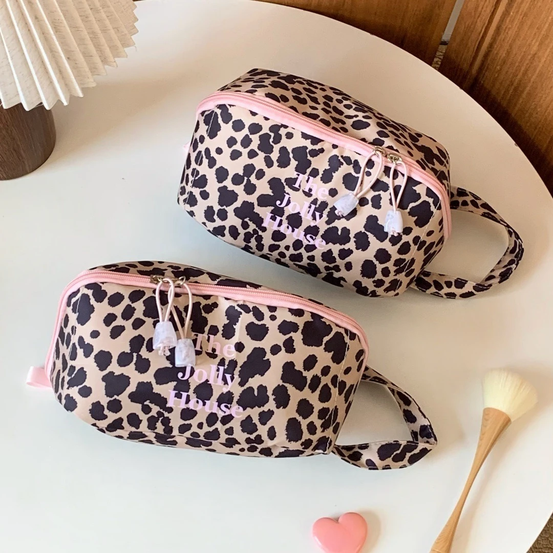 New Leopard Tote Makeup Bag Large Capacity Women's Fashion Travel Toiletry Bag Zipper Cosmetic Organizer Storage Bag for Women