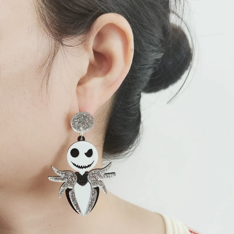 Halloween Demon Ghost Witch Dangle Earrings for Women Glitter Acrylic Jewelry Fashion Accessories