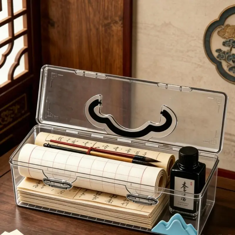 Transparent Storage Box with Flip Lid & Handle Stackable Space Saving Organizer for Home Office Bedroom Toy Storage