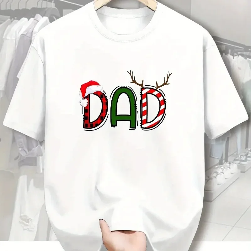 تي شيرت رجالي لعطلة عيد الميلاد للأب أسود بأكمام قصيرة قرون الرنة الممتعة وقصب الحلوى خفيف الوزن وجيد التهوية