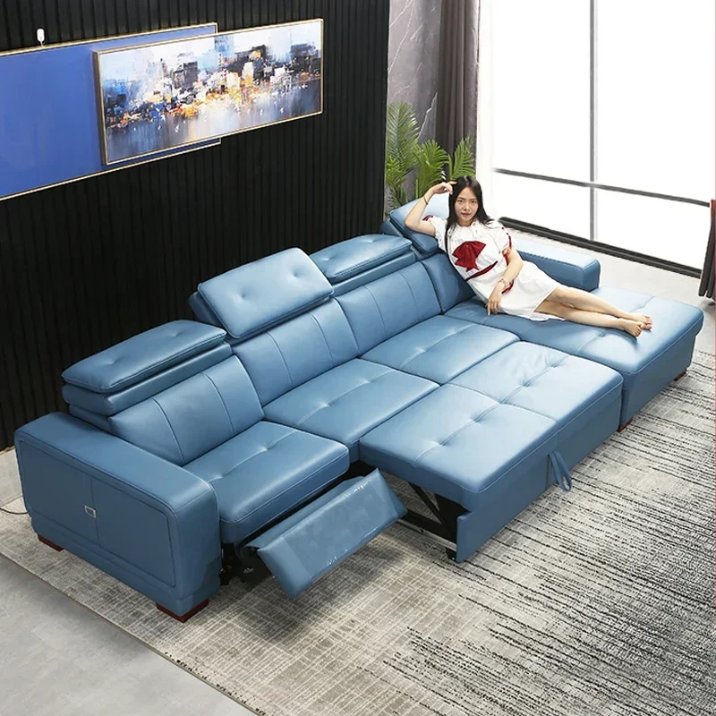 

Italian luxury L-shaped multi-functional sofa bed Folding electric recliner sofa combination sofa headrest mechanism with USB