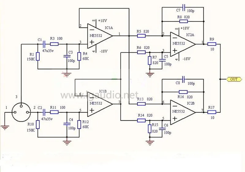 Mono Dual Op Amp NE5532 Balanced XLR Input To Single Ended RCA Output For Audio Amplifier