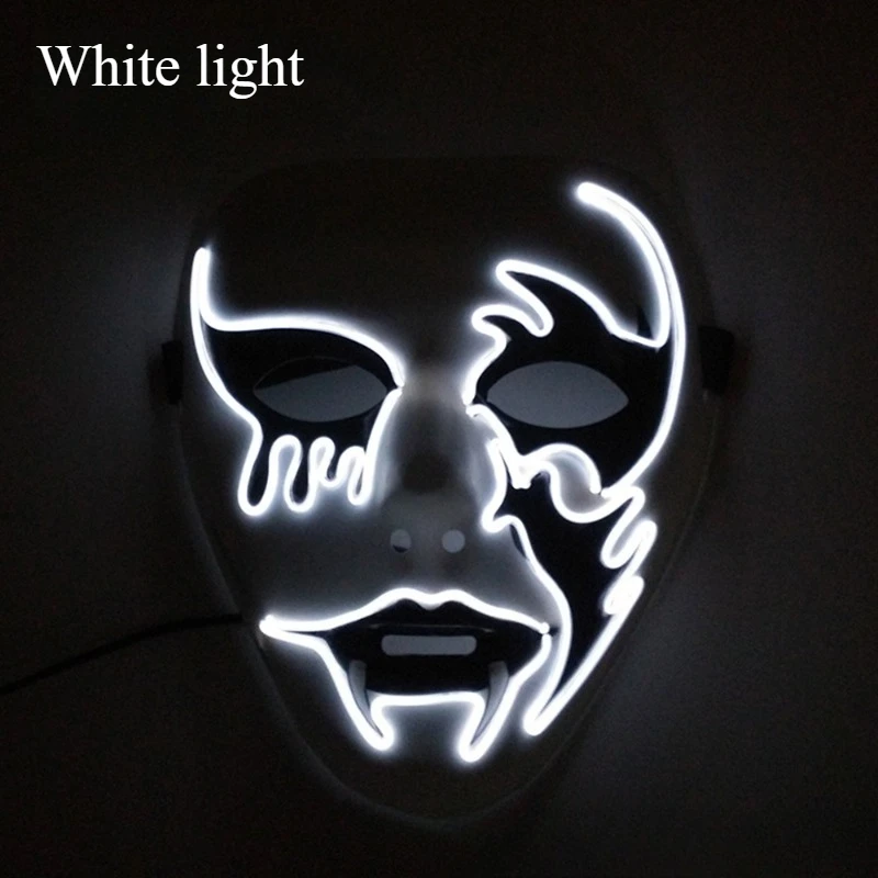 EL Light Glowing Half Face Vampire Mask, Asymmetrical Demon Tattoo LED Halloween Mask with Tear Drop Blood Design, 3 Flashing