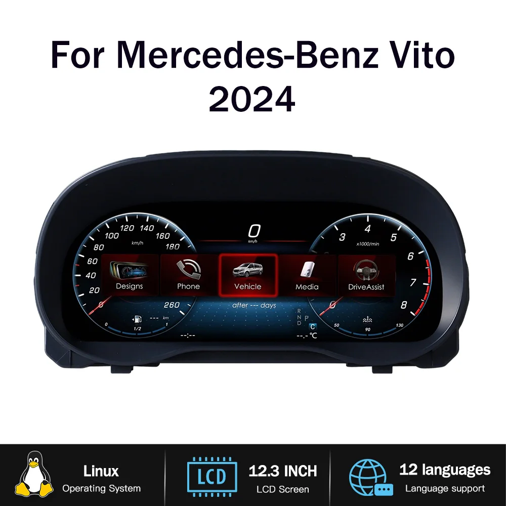 Digital Dashboard Virtual Cockpit Cluster for Mercedes-Benz Vito 116 W477 2016-2024 Instrument Speedometer Gauge Linux 12.3 Inch