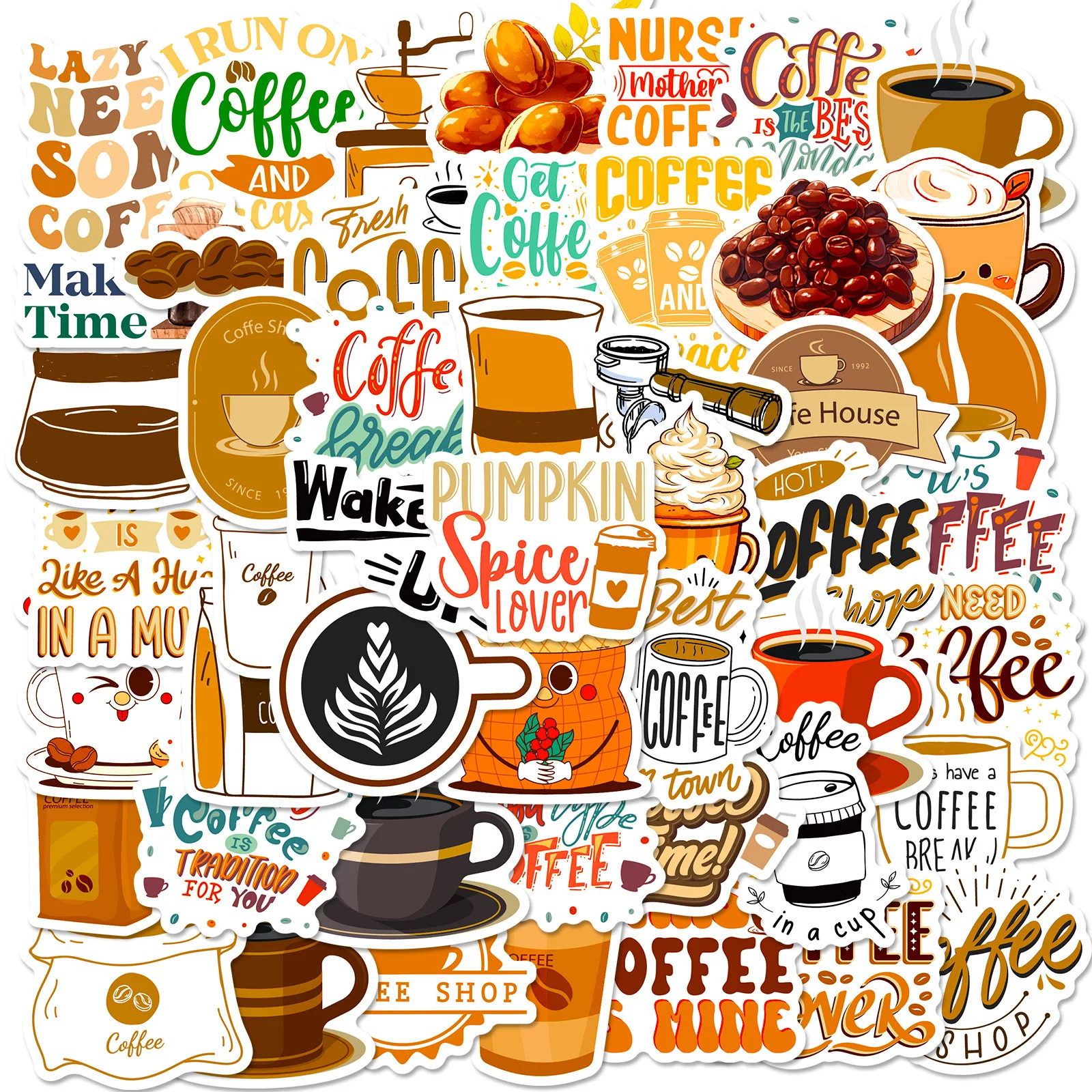 

50pcs Coffee Theme Series Graffiti Stickers Suitable for Laptop Helmet Desktop Decoration DIY Sticker Toys Wholesale