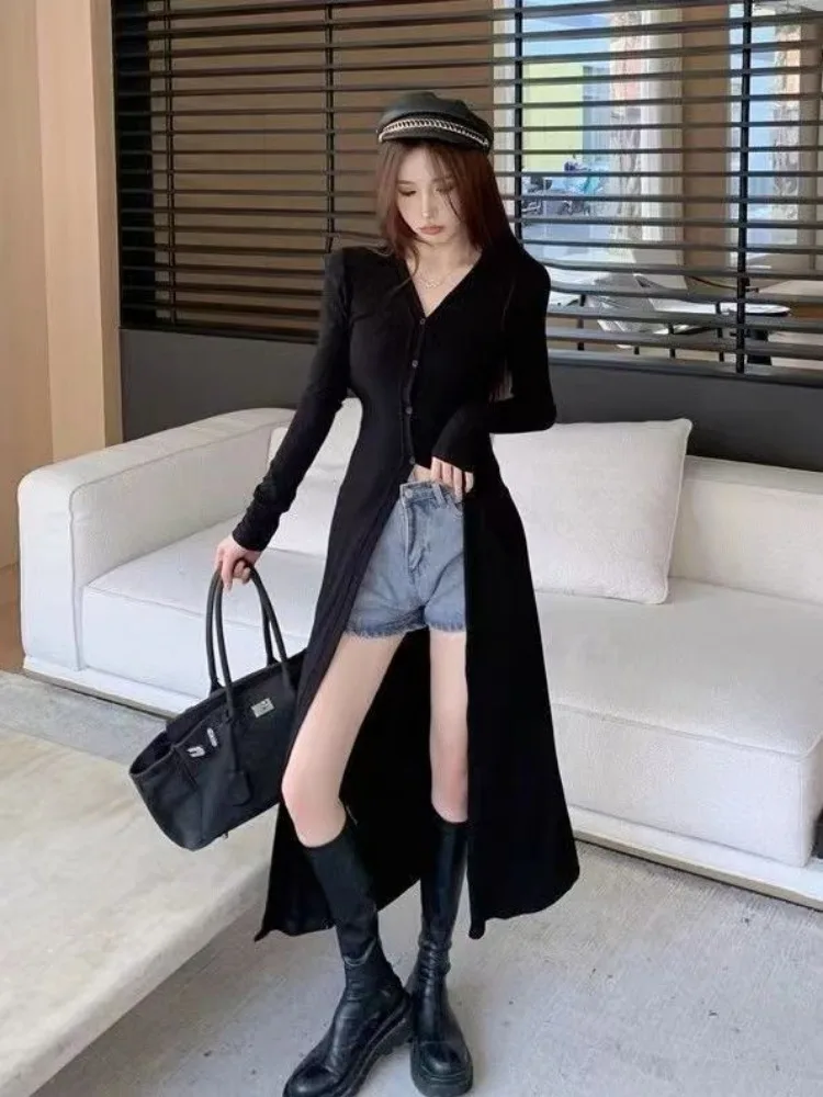 Vintage Lazy V-neck Sun Protection Coat 2024 Summer New Slim Fit Thin Tops Women Y2k Grunge Long Sleeve Cardigan Mujer