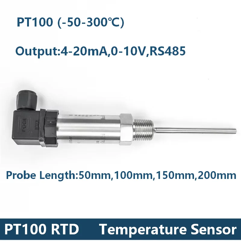 6mm Probe Diameter Temperature Signal Transducer RS485 4-20mA 0-10V Output PT100 Temperature Transmitter 100C 200C 300C Range