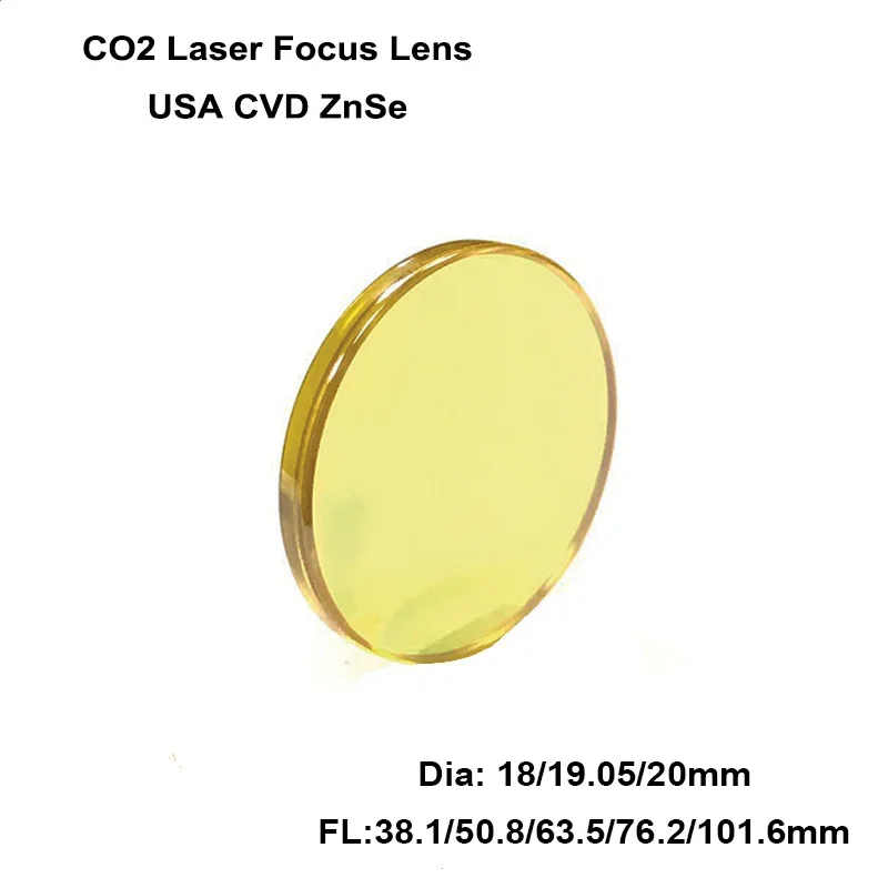 

2pcs USA CVD ZnSe Focus Lens Dia. 18mm 19.05mm 20mm FL 38.1-101.6mm 1.5-4" for CO2 Laser Engraving Cutting Machine Engraver