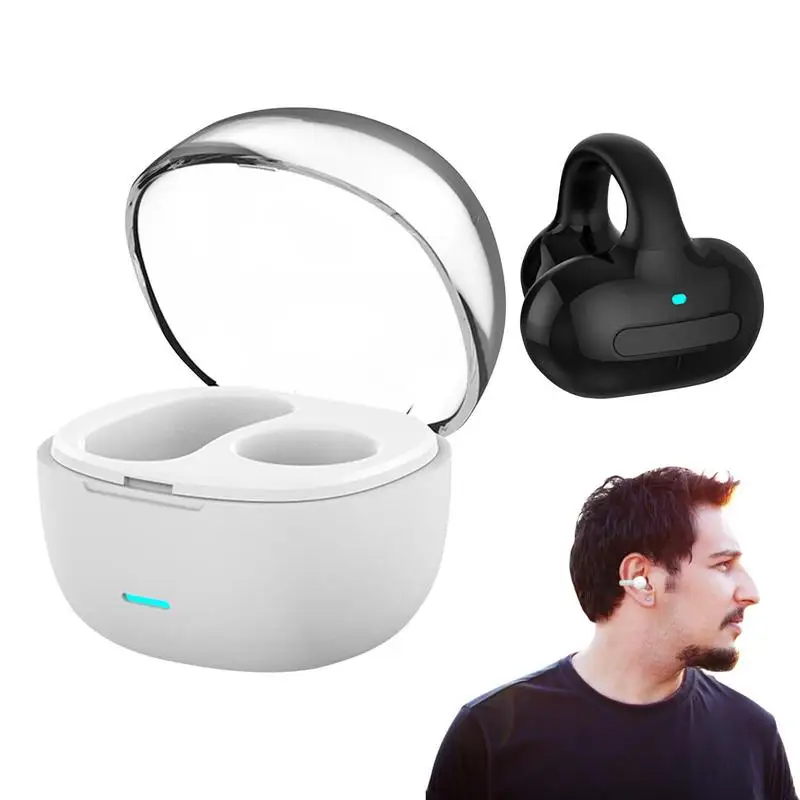 Wireless Clip On Headphones Air Conduction Earbuds Open Ear Wireless Headphones With Charging Case IPX5 Waterproof 5.3 Earbuds