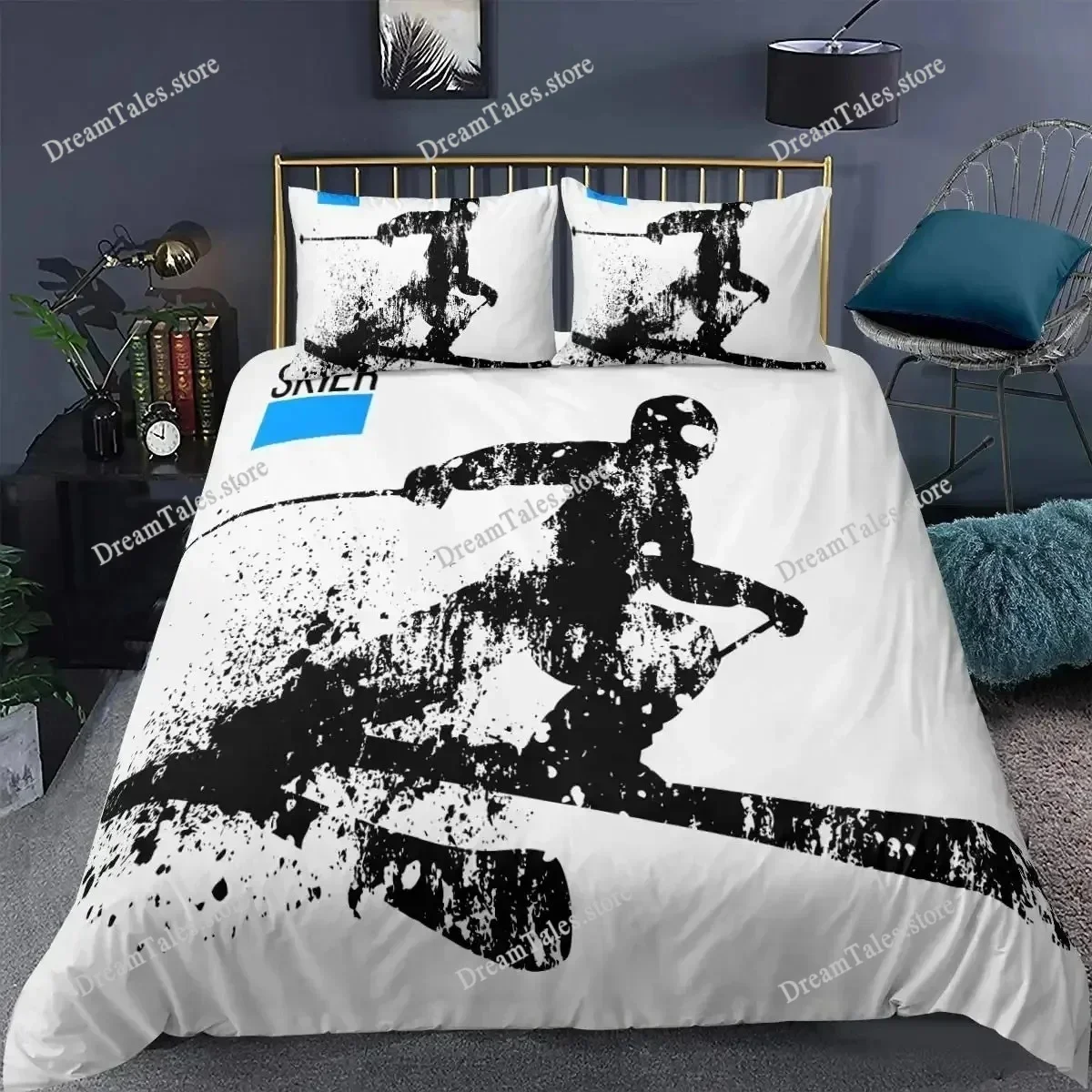 

Duvet Cover Set Ski Sports Full Size Winter Sports Skiing Bedding Sets Snow Mountain Landscape Comforter Cover for Boys Girls