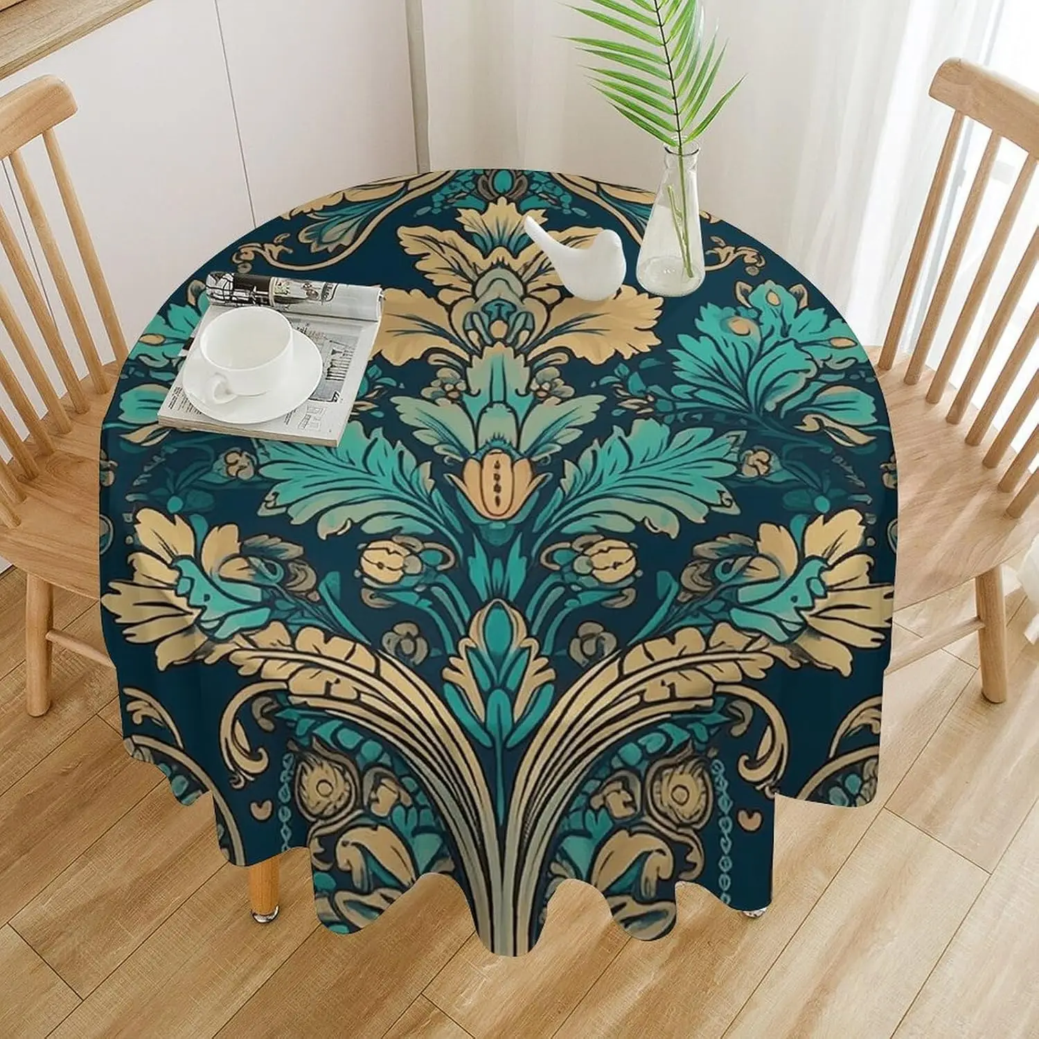 

Tablecloth 60in Round Table Cloths Cloth 60 Inch Retro Pattern Table Cover Washable Wrinkle Free Tablecloths For Kitchen Tabl