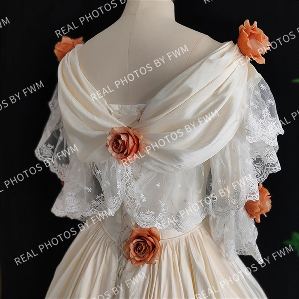 2373 #   Personalizado vintage 1920s 3d flores rendas vestido de baile para mulher plissado tafetá vestido de casamento com espartilho volta 2024