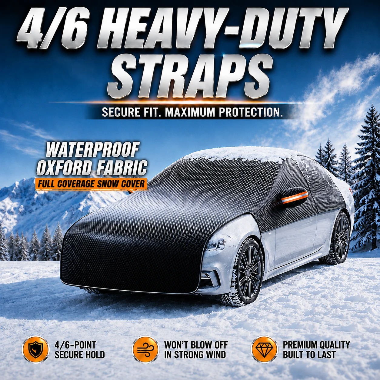Car Snow Cover Full Coverage Waterproof Oxford Fabric Protection Cover Anti-Frost Windshield Shield with Windproof Straps