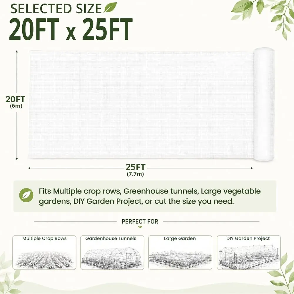 20x25ft Garden Insect Netting - Protective Mesh Cover for Plants, Insect Barrier for Raised Beds & Greenhouses