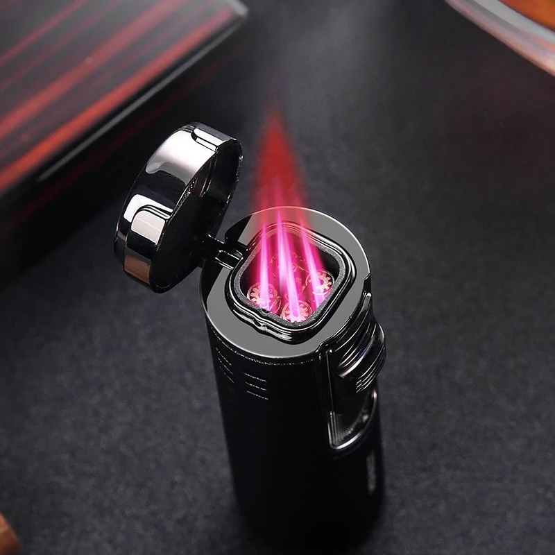 

4-Jet Red Flame Cigar Lighter,Refillable Butane Torch Lighter with Smooth Grip Metal Body,Windproof Cigarette Lighter GiftforMen