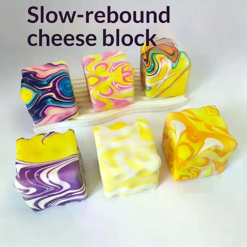 Colorful Marble Cheese Square Cube Squeeze Fidget Toy Slow Rebound Stress Relief Sensory Toy
