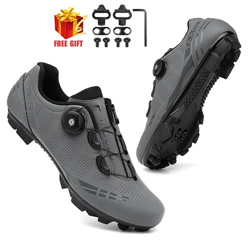 Imagen 1 del producto Zapatos de ciclismo MTB con tacos para hombre, tacos para ruta, zapatillas planas de velocidad para bicicleta de carretera, calzado para ciclismo de montaña Spd para mujer