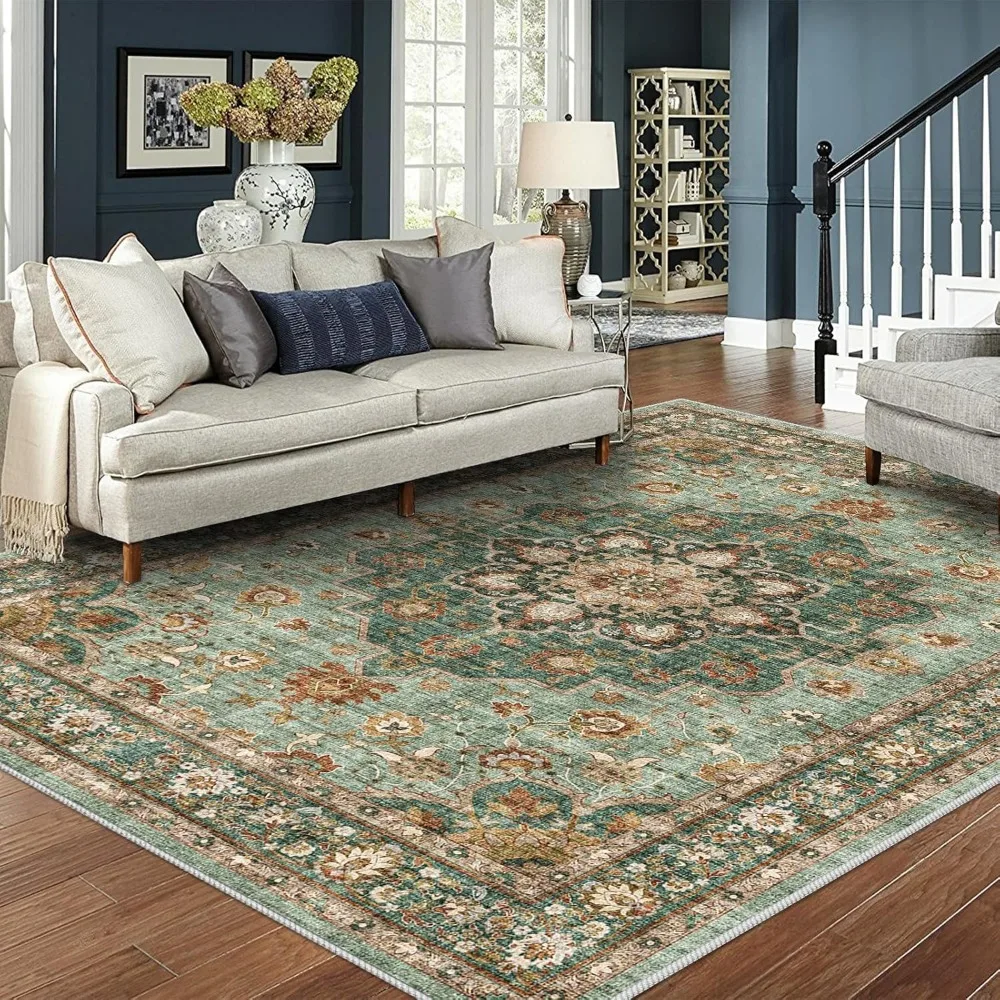 

Washable Oriental Area Rug - 8x10 Rugs for Living Room Soft Carpet for Bedroom Waterproof Floral Distressed Indoor Stain Resista