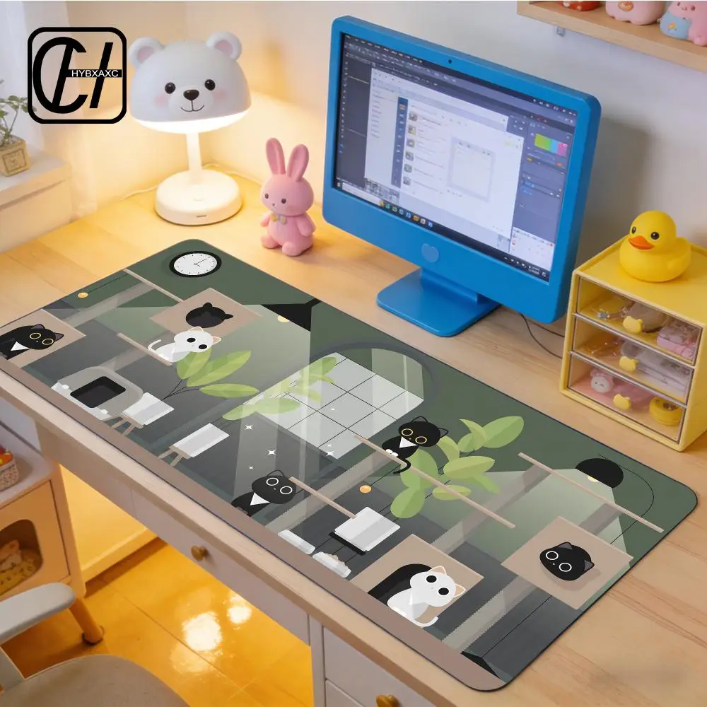 Cute Black Cat Mouse Pad E-Sports Gaming Mouse Pad Oversize Personalized Desk Pad Keyboard Mouse Pad Carpet HYBXXC