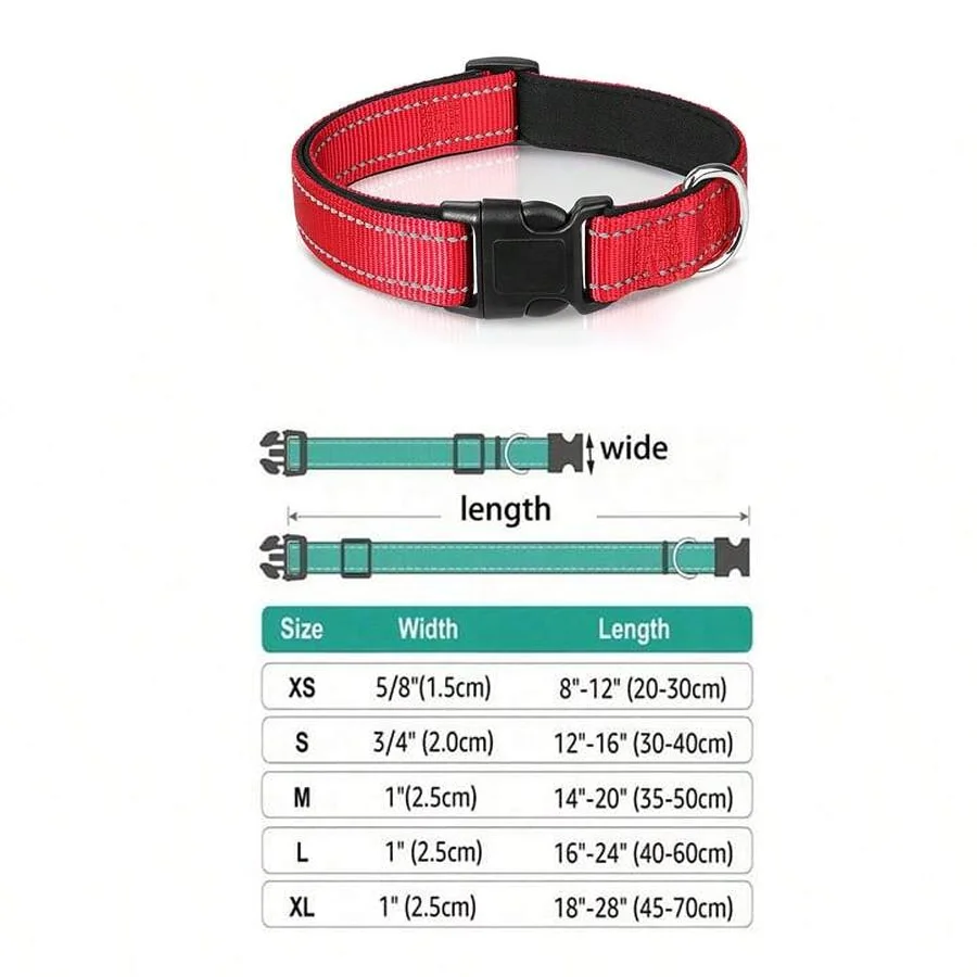 반사 강아지 목걸이, 부드러운 패딩, 통기성 안전 줄무늬, 조정 가능한 귀여운 강아지 애완 동물 목걸이, 소형, 중형, 대형견용