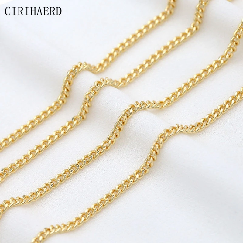 Wholesale 2/3/4mm Wide Chain 14k Real Gold Plated Brass Metal Fashion Chains Handmade DIY Necklace Bracelet Jewelry Accessories