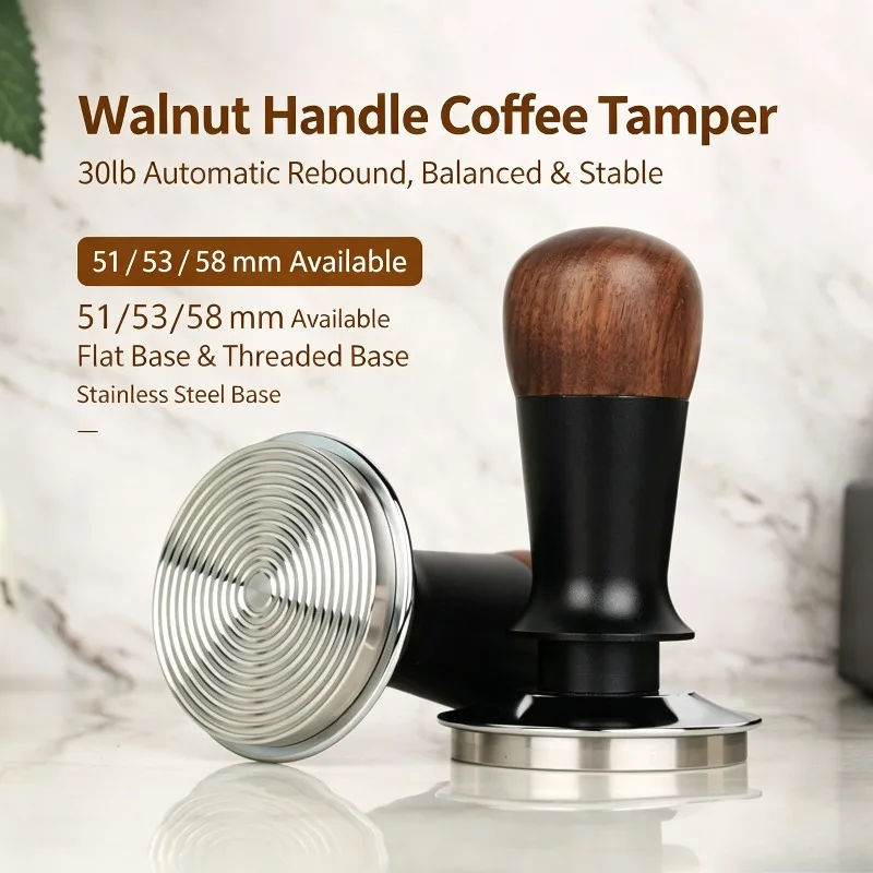 Walnut Wood Constant Force Tamper Spring Loaded Espresso Coffee Tamper Anti-biased Coffee Press 51mm 53mm 58mm