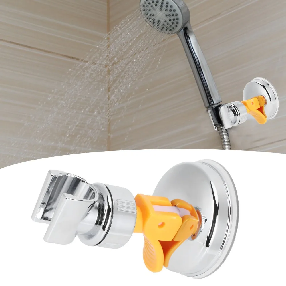 Suction Cup Mount Shower Head Holder Attachable Silver Handheld Showerhead Bracket Adjustable Angle Shower Head Support Base