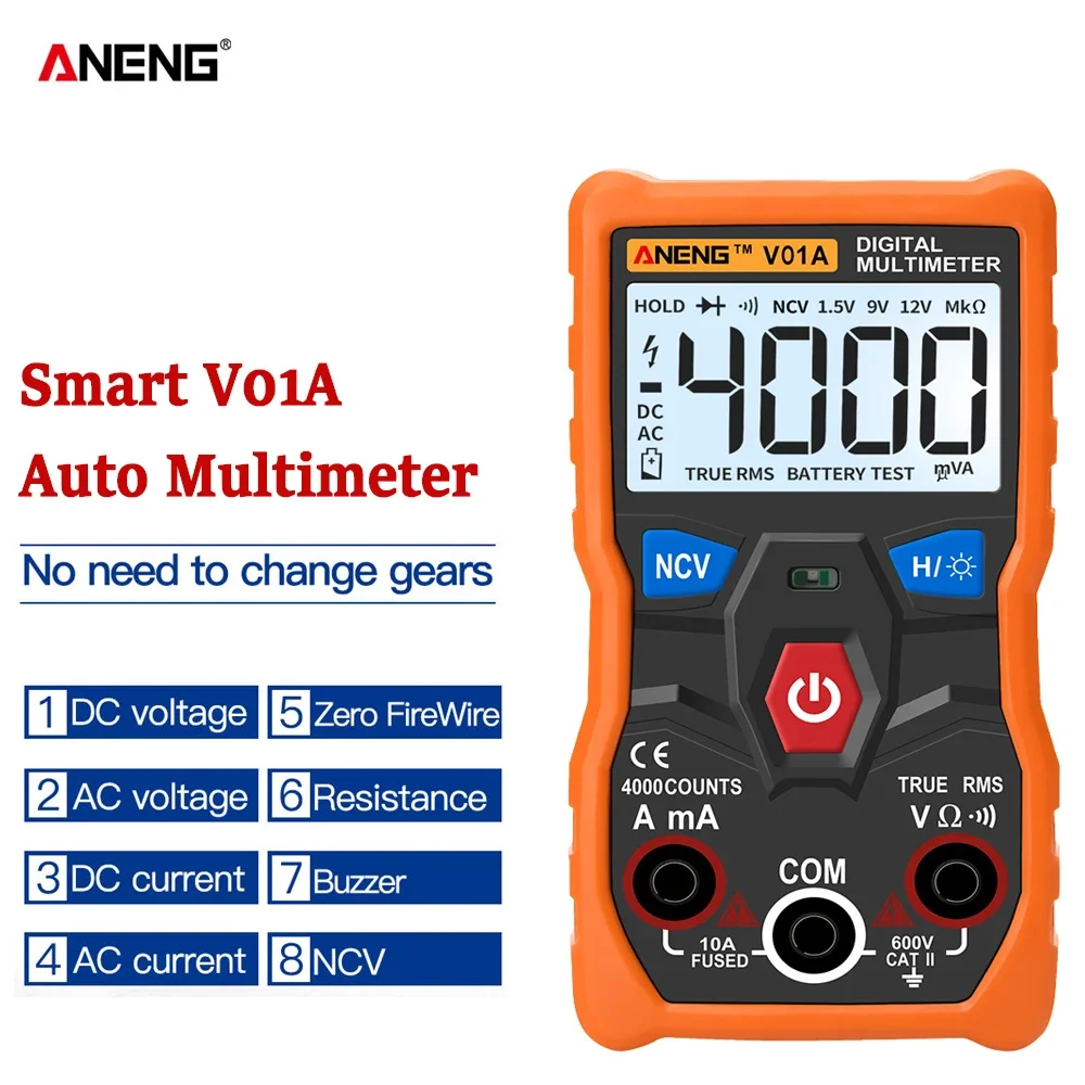 

ANENG V01A Digital Multimeter Automatic True-RMS Intelligent NCV 4000 Counts AC/DC Voltage Current Ohm Test Tool