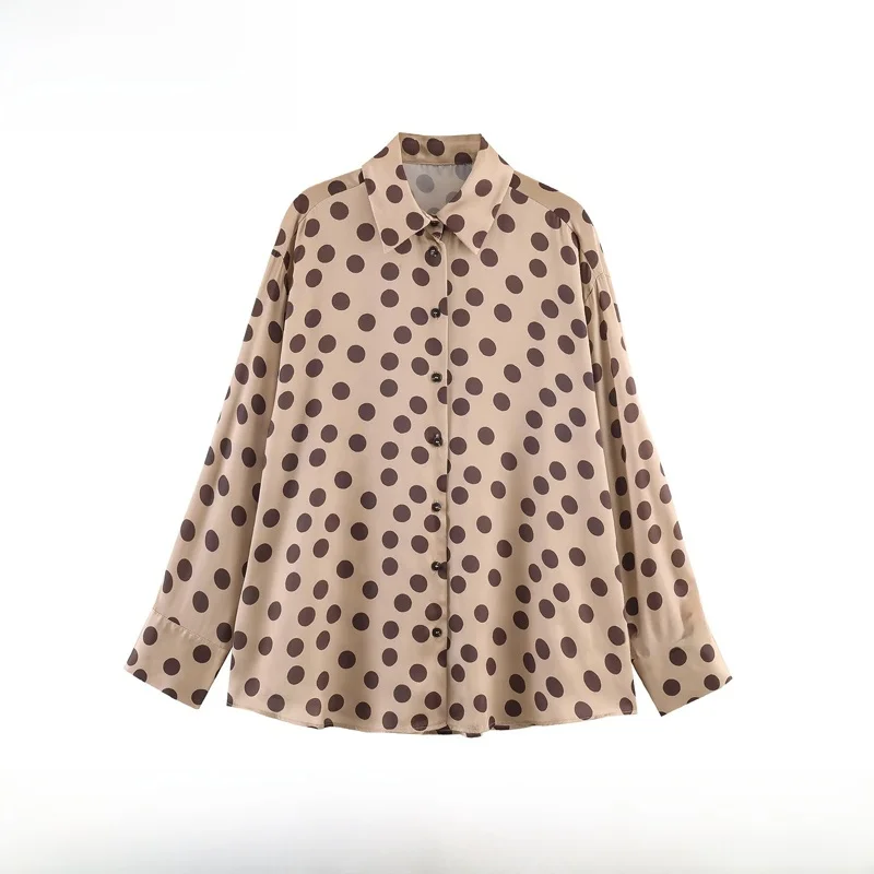 

Faionable Polka Dot Silk Satin irt Women's Autumn Winter New Arrival Breathable Skin-friendly Long Sve Button up irt