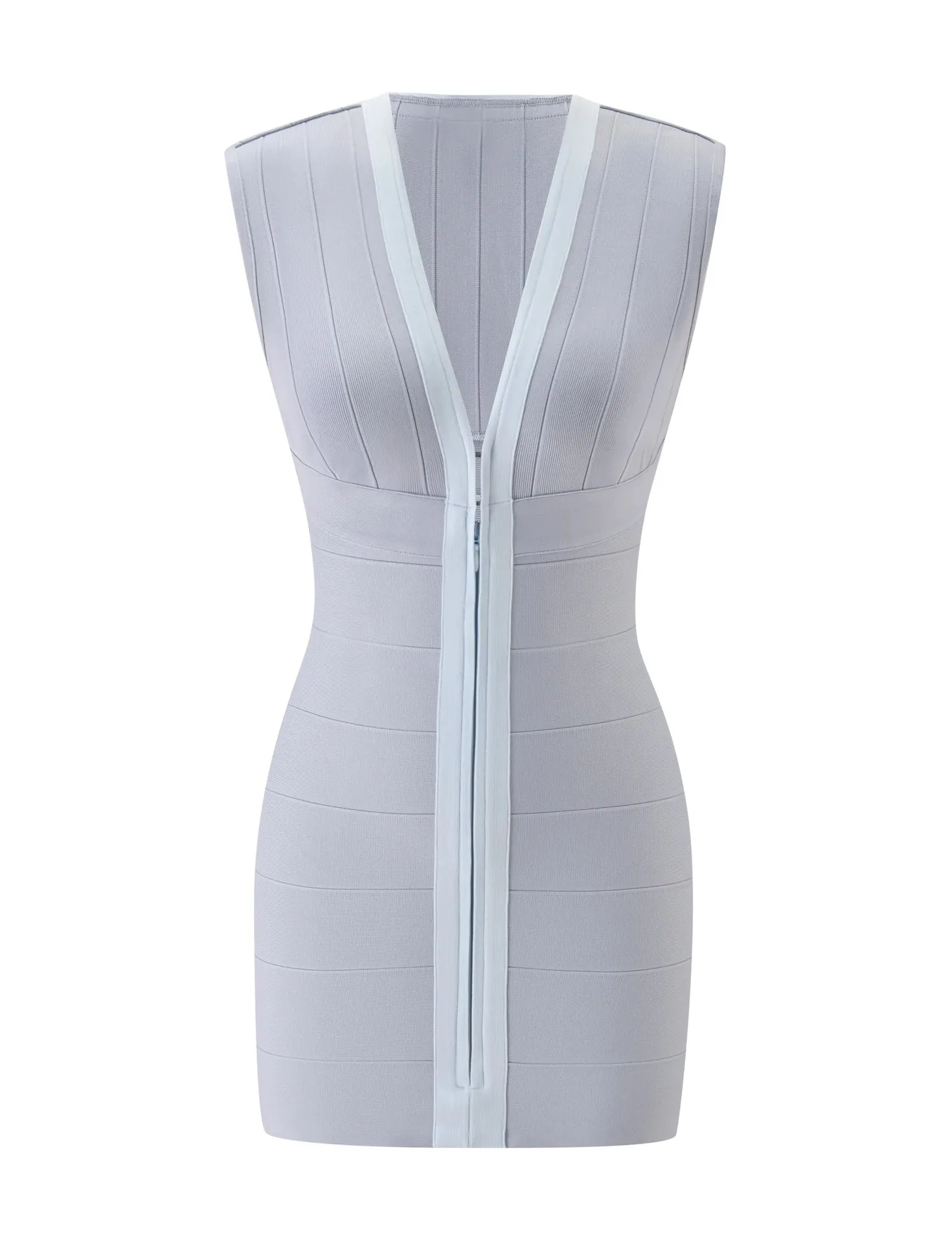 Sexy Elegantes Farbblock-Bandage-Minikleid mit Tiefem V-Ausschnitt, Frontreißverschluss, Flügelärmeln und Figurbetontem Schnitt für Partys – Detail 22