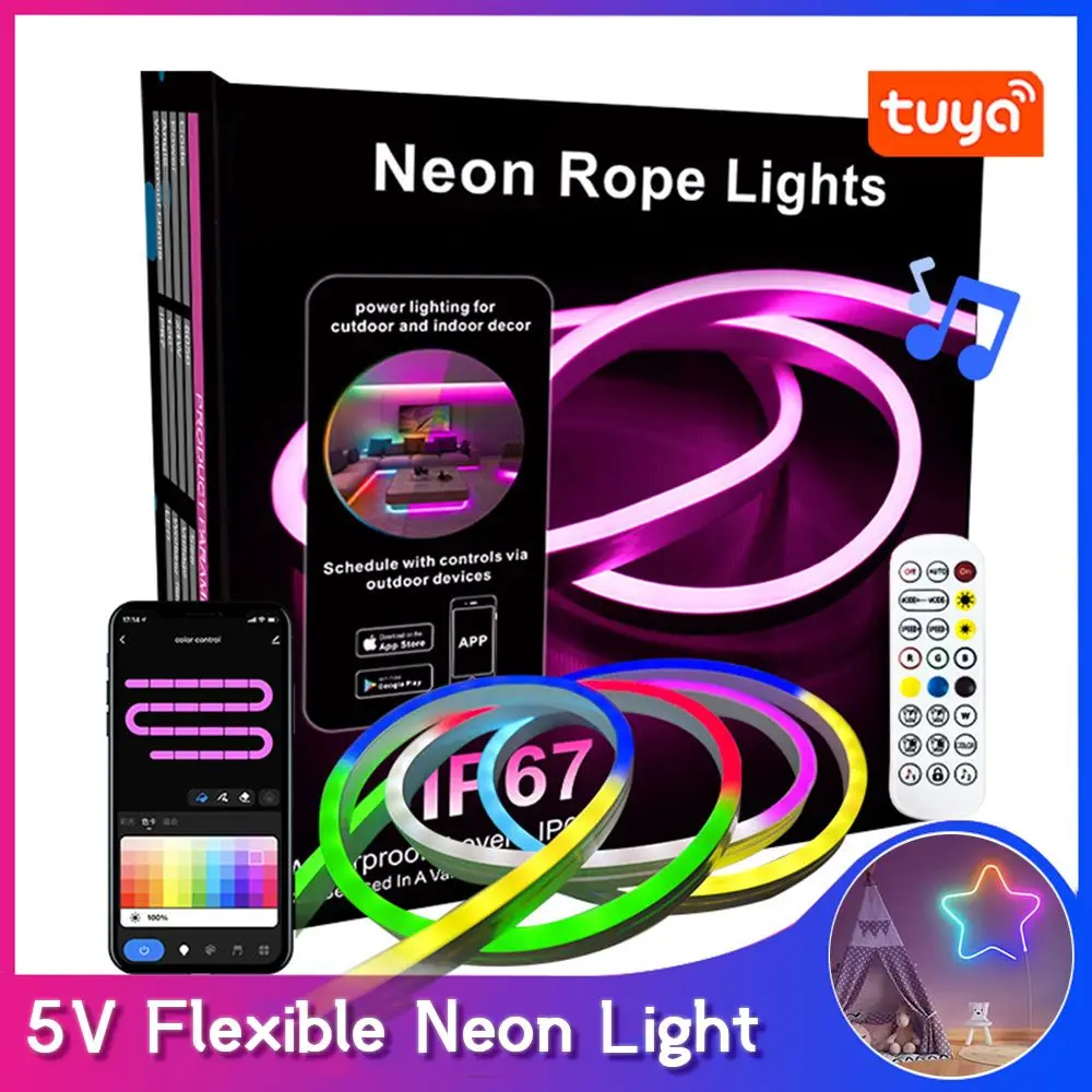 

Smart Wifi Color Neon LED Lights Strip Bluetooth Music Light With Flexible Silicone DIY Shape Running Water Lamp Room Decor