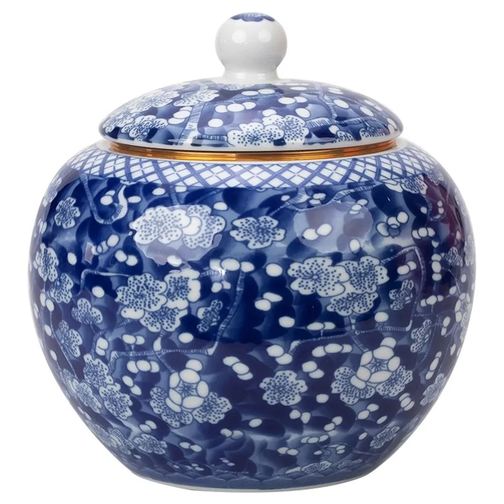 Large Square Ceramic Sealed Tea Can with High-End Gift Box Retro Blue And White Storage Jar for Home Use Half Pound Set 3