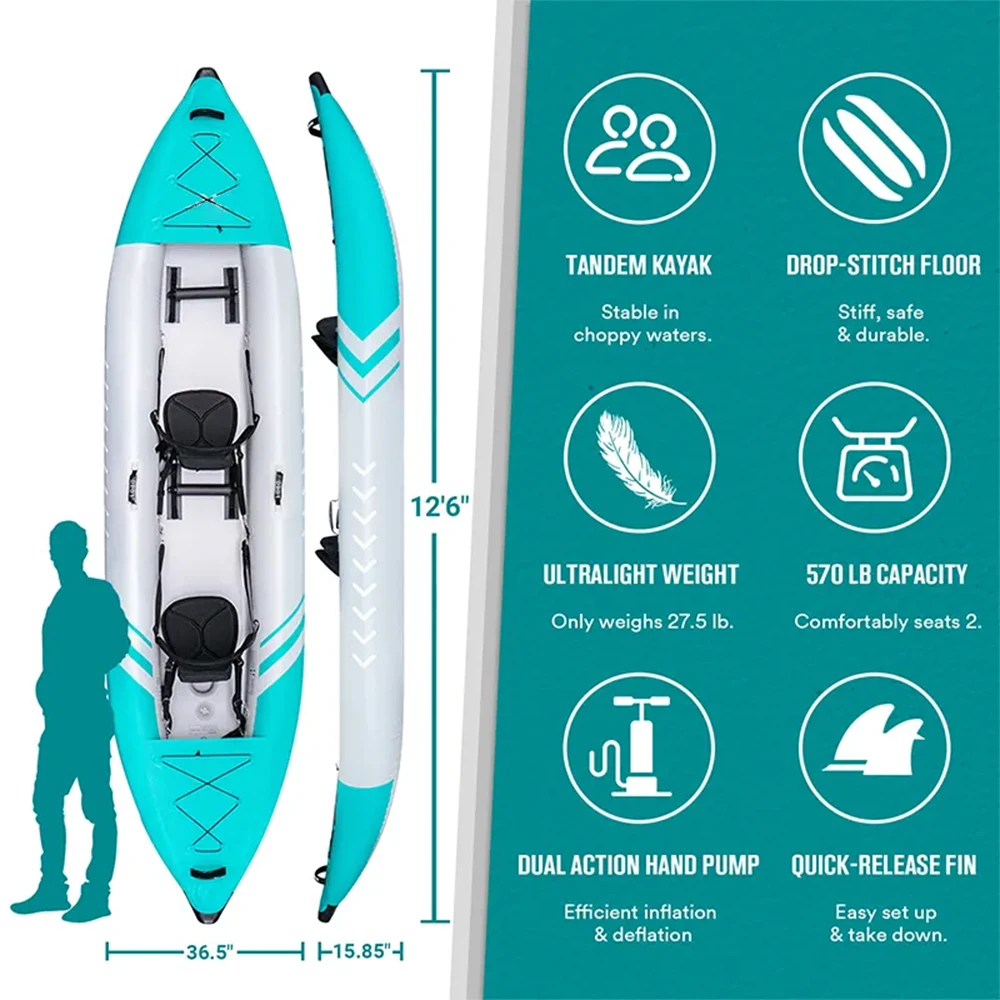 Portable Foldable Drop Stitch Inflatable Kayak Fishing Boat 2 Seater 2 Person Rowing Canoe Kayak for Sale