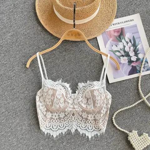 섹시한 레이스 백 레스 탱크 탑 빈티지 코르셋 Bustier 한국어 Camis Chic Crop Top 여름 기본 여성 파티 Hotsweet Top Y2k