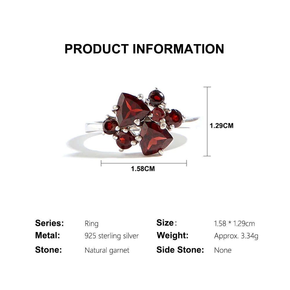 TBJ, Elegant 925 sterling silver women's ring natural red garnet Mozambique gemstones fine jewelry for engagement and party wear
