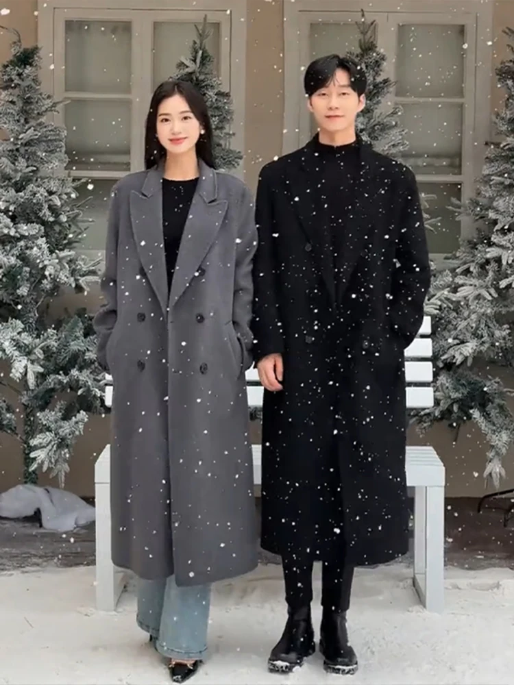 

Корейское мужское шерстяное пальто средней длины, двубортное, до колен, осенне-зимняя верхняя одежда в британском стиле, ветровка