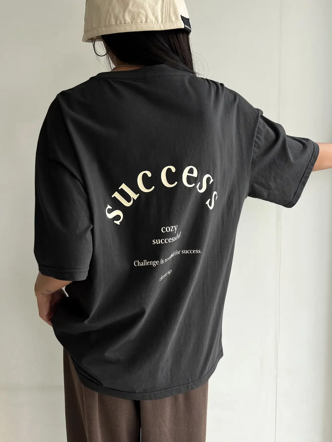 Success Cozy Successful Cheer Up Printed Womans Cotton T-Shirts Oversize Breathable O-Neck Short Sleeve Casual Women Clothing