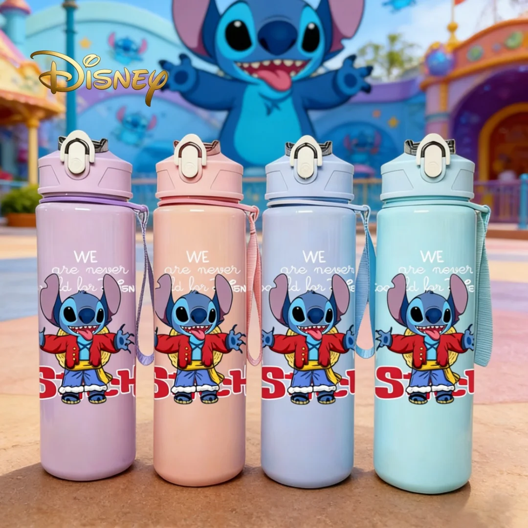 

Бутылка для воды с 3D-принтом Disney Stitch, новая крышка с кнопкой-защелкой, идеально подходит для путешествий, бега и в качестве подарка на праздники, без BPA.