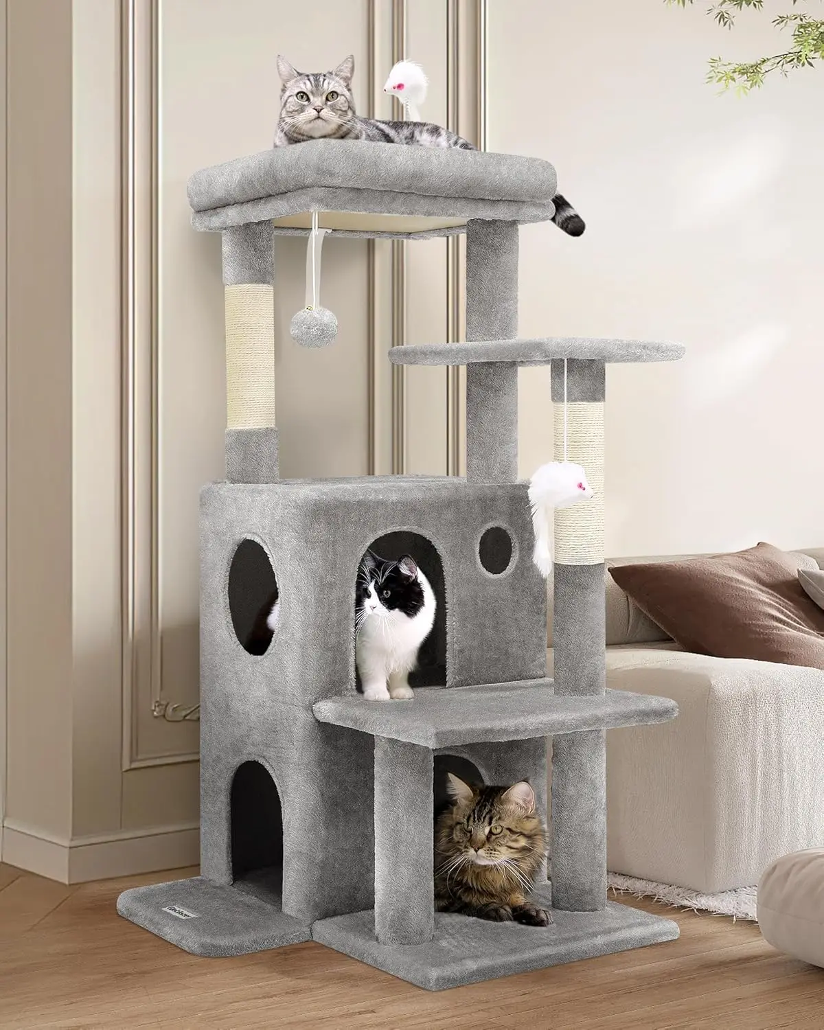 

Cat Tree Tower for Indoor Cats, 50-inch Adult Cat Tree House for Large Adult Cats with Steps, Scratching Post, 2 Cat Cav