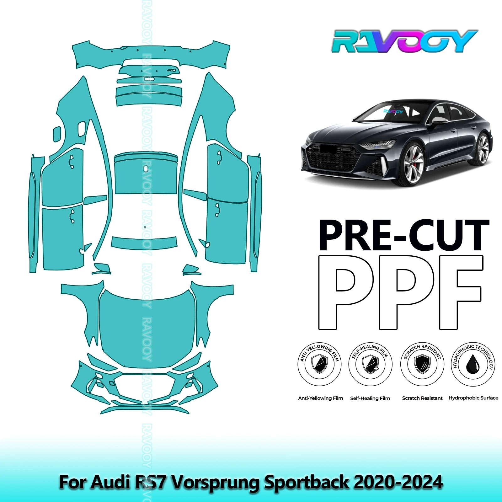 RAVOOY Custom-Fit Precut TPU PPF Full Vehicle Clear Bra Stone Chip Guard EU UK For Audi RS7 Vorsprung Sportback 2020-2024