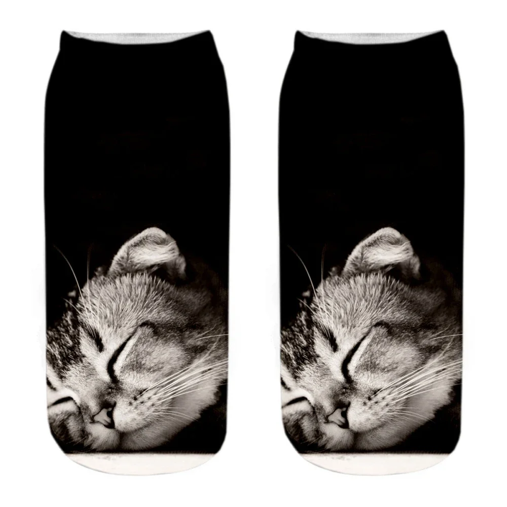متعددة القط سعيد الجوارب للنساء ثلاثية الأبعاد مطبوعة الملونة الكرتون الحيوان الكاحل Sokken عيد الميلاد عيد الهالوين السنة الجديدة هدية عيد ميلاد #5