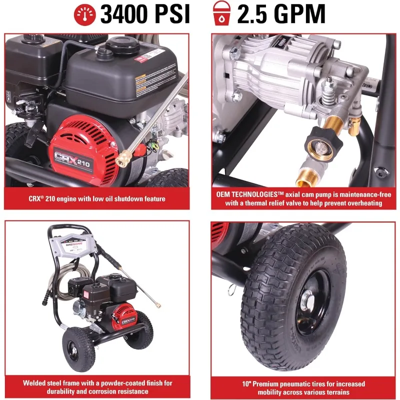 SIMPSON Cleaning CM61083 Clean Machine 3400 PSI Gas Pressure Washer, 2.5 GPM, CRX Engine, Includes Spray Gun and Wand