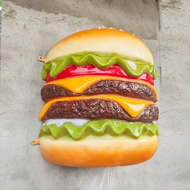 

Simulation big hamburger fries model luminous three-dimensional sculpture door wall decorative sign