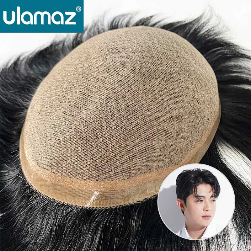 

Realistic Men's Wig Silk Base Man Hair Prosthesis Lace PU Wig Men Human Hair Toupee Hair Men Natural Hair System With Hair Clips