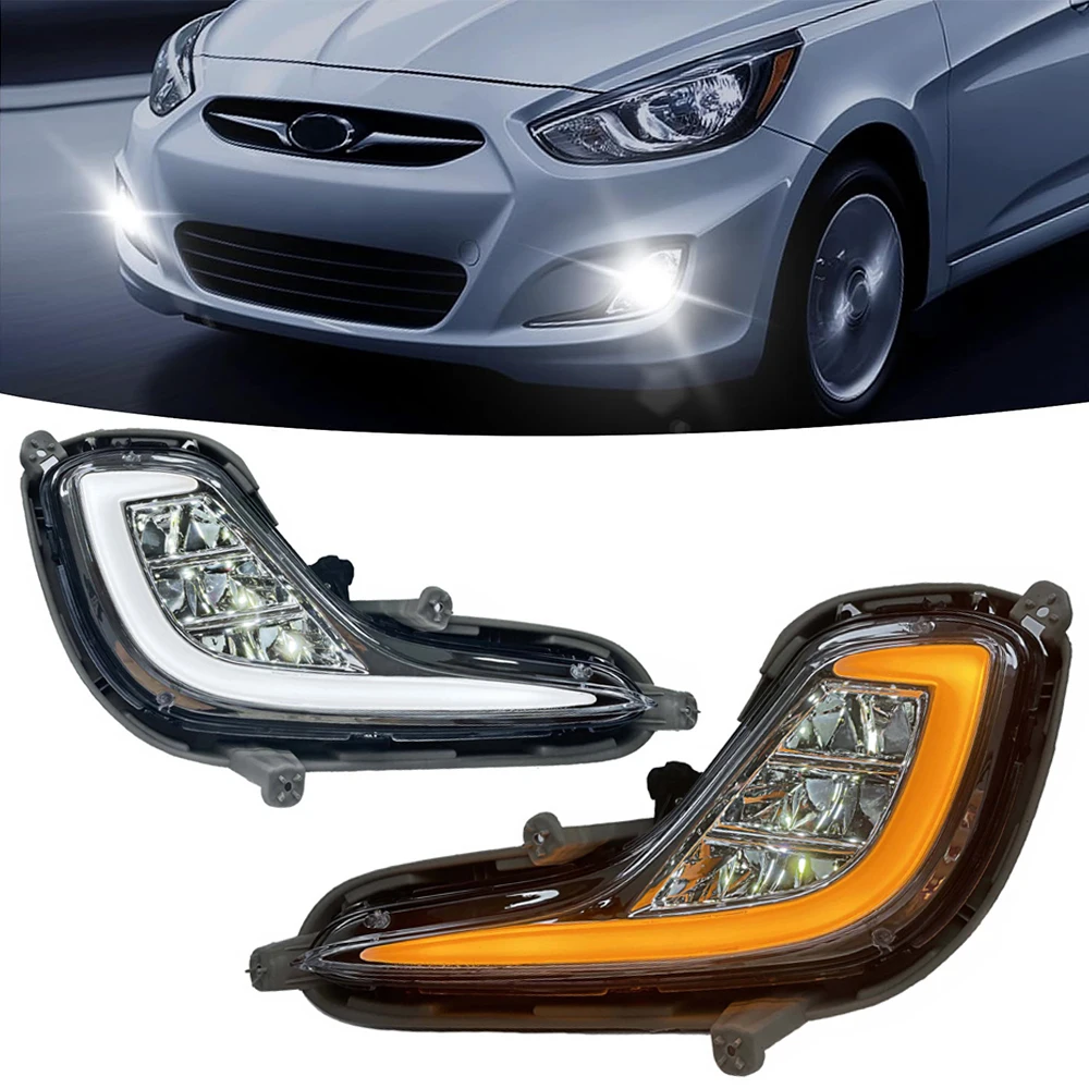 

LED Fog Lights for Hyundai Accent 2012–2017 DRL Daytime Running Light Amber Turn Signal Light Front Bumper Fog Lamp Assembly