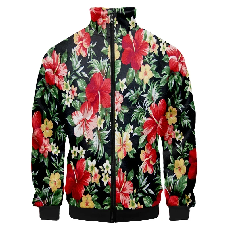 Rose 3d Printed Plants Flower Jacket For Men Outdoor Street Oversized Coat Floral Pattern Zipper Jackets Woman Kids Clothes